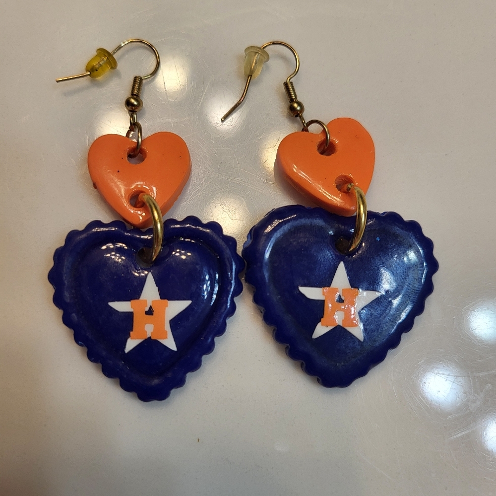 Blue and Orange Houston Astros Heart Earrings